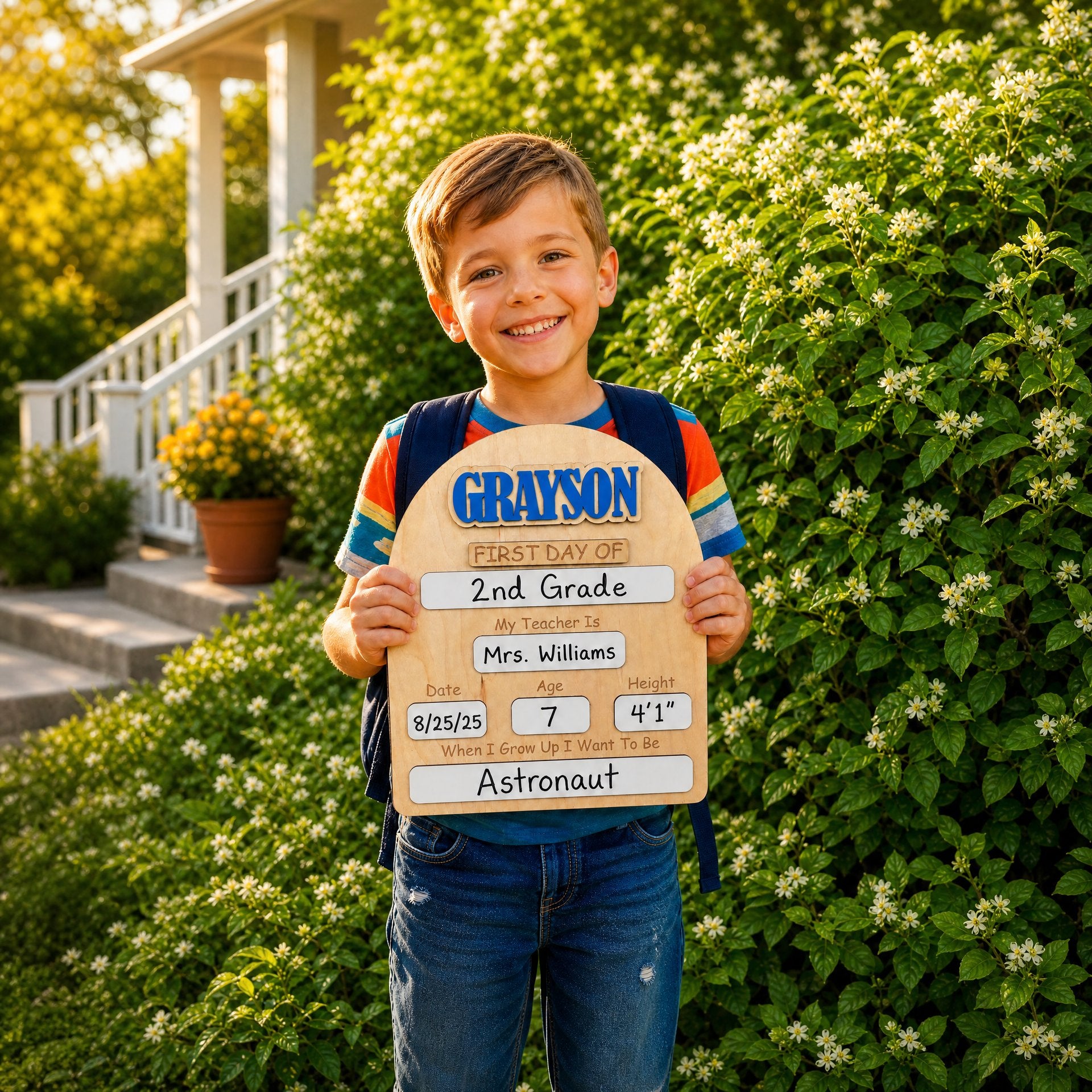Personalized First Day of School Sign | Rounded Arch Maple Wood Board