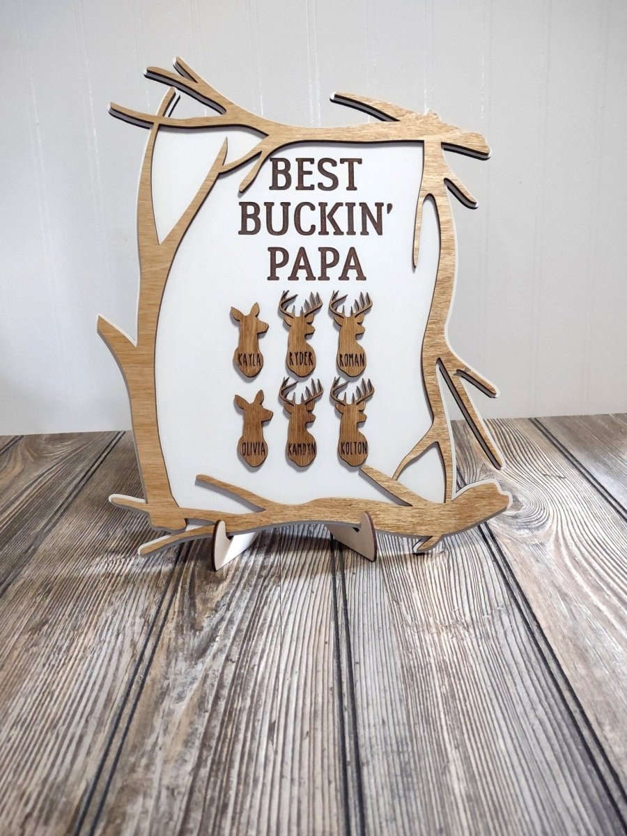 Best Buckin Deer Sign, fathers day Gift for Dad, Husband, Son, Grandpa, Papa, From Kids, Hunting Engraved Wooden Plaque, Funny Stepdad Gift