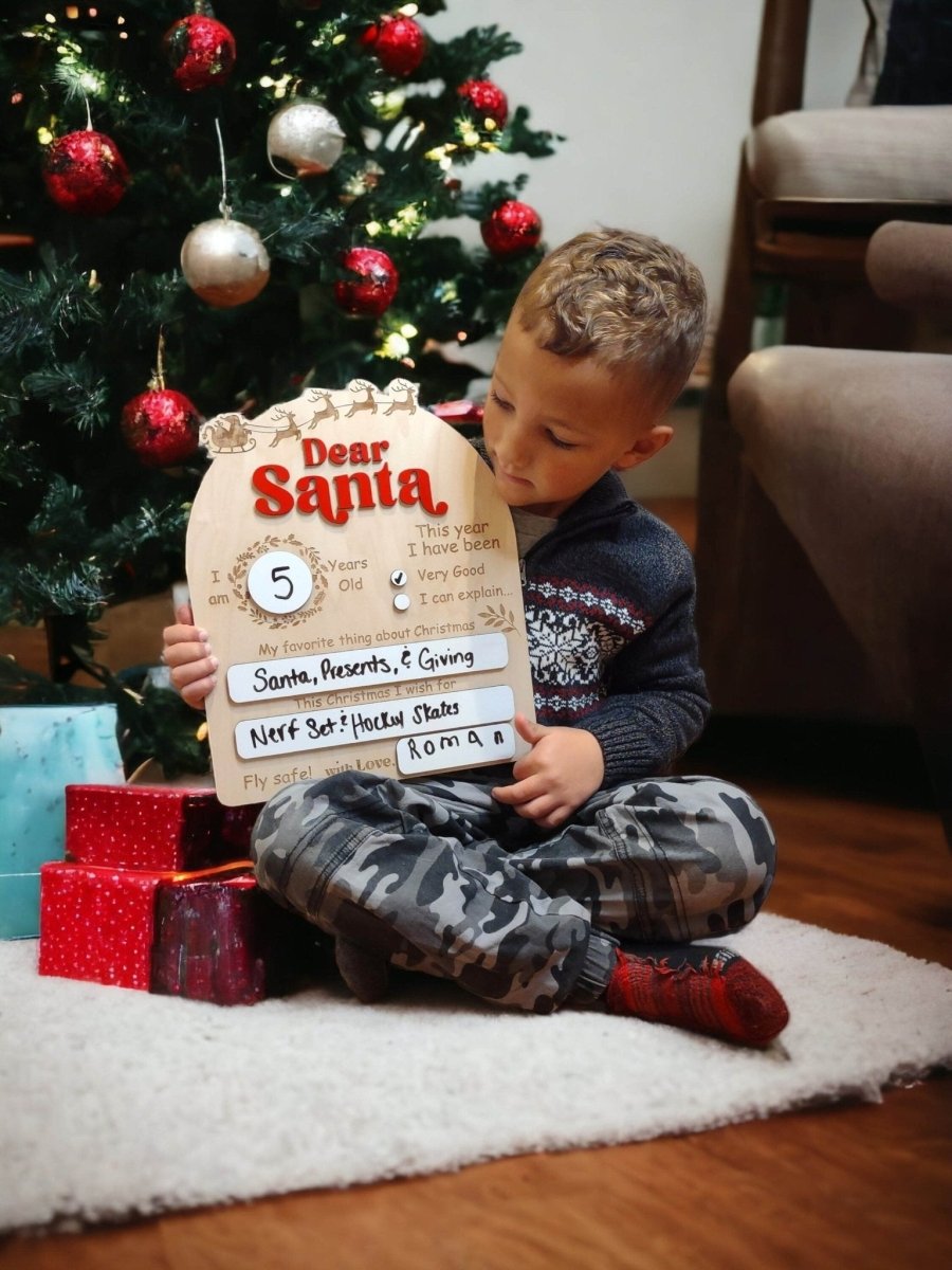 Dear Santa Dry Erase Personalized Christmas Sign, Christmas Eve Gift, Milestone Photo Prop for Children, Kids, Baby's First Christmas