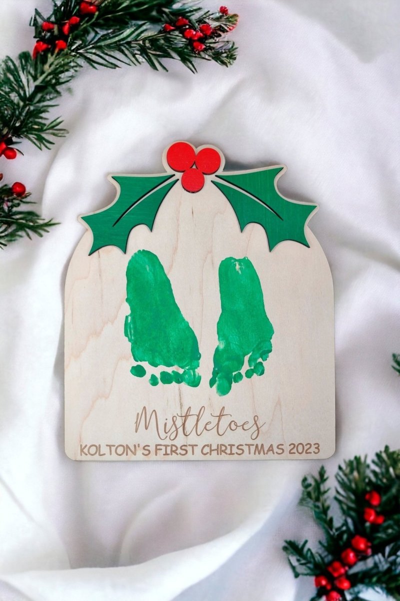 DIY Mistletoes Christmas Footprint Sign, Babys First Christmas Gift, Wood Art Keepsake, Christmas Kid Craft, Gift for Mom, Baby Shower Gift