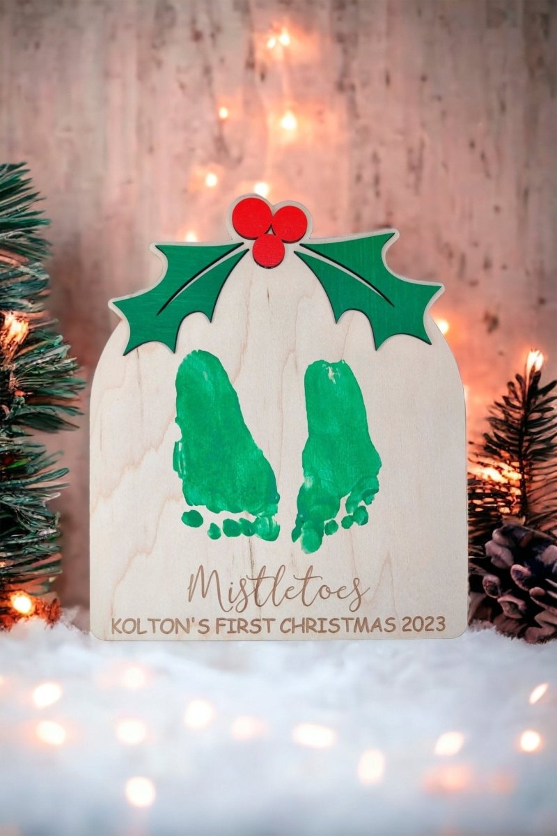 DIY Mistletoes Christmas Footprint Sign, Babys First Christmas Gift, Wood Art Keepsake, Christmas Kid Craft, Gift for Mom, Baby Shower Gift
