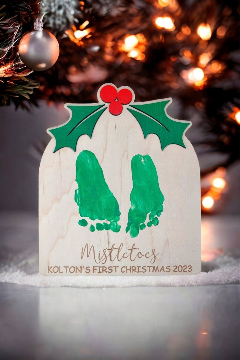 DIY Mistletoes Christmas Footprint Sign, Babys First Christmas Gift, Wood Art Keepsake, Christmas Kid Craft, Gift for Mom, Baby Shower Gift