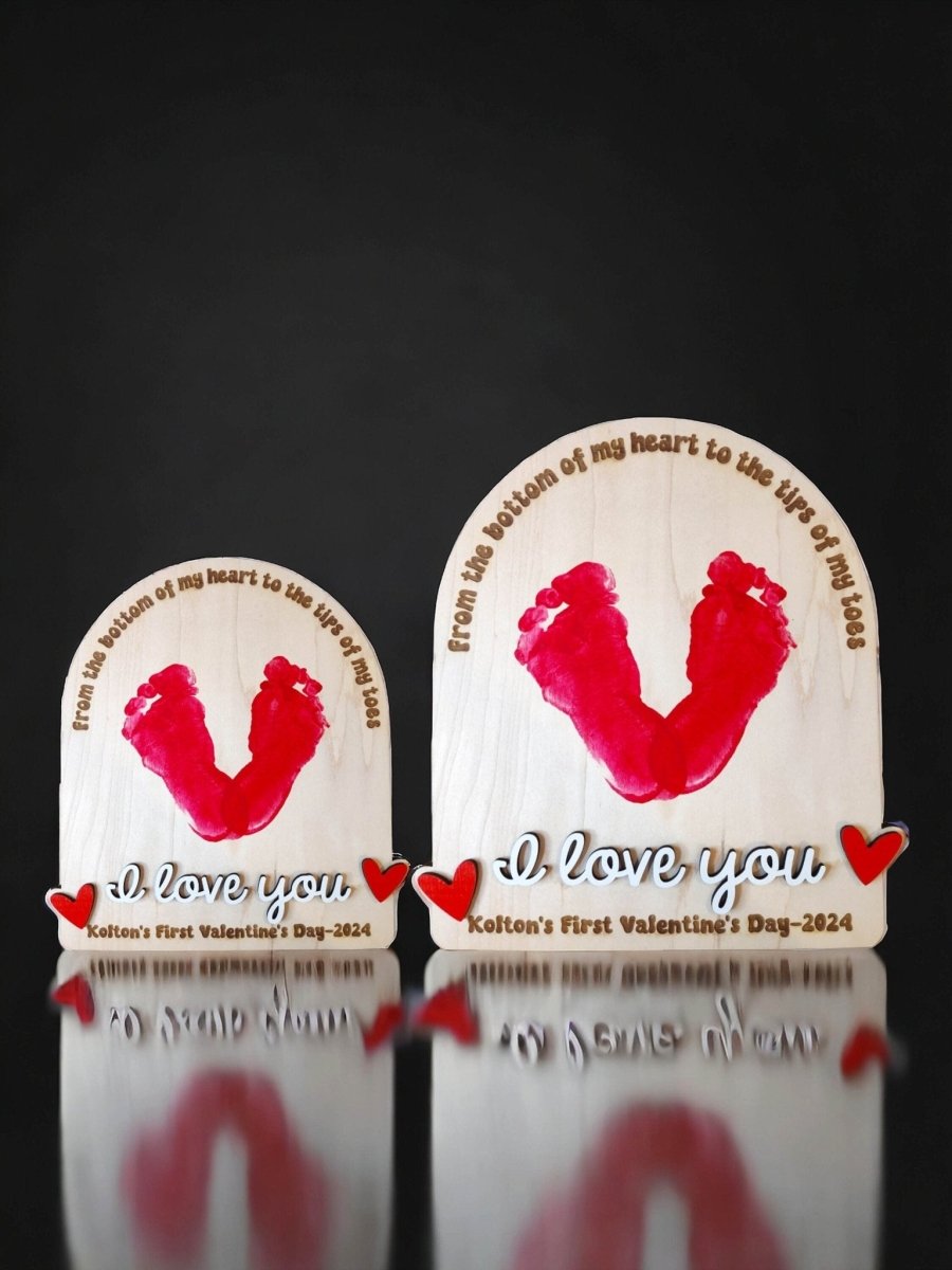 DIY Valentines Day Footprint Sign, Babys First Wood Art Keepsake, Kid Craft, Gift for Mom, Baby Shower Gift, for husband, new dad, wife