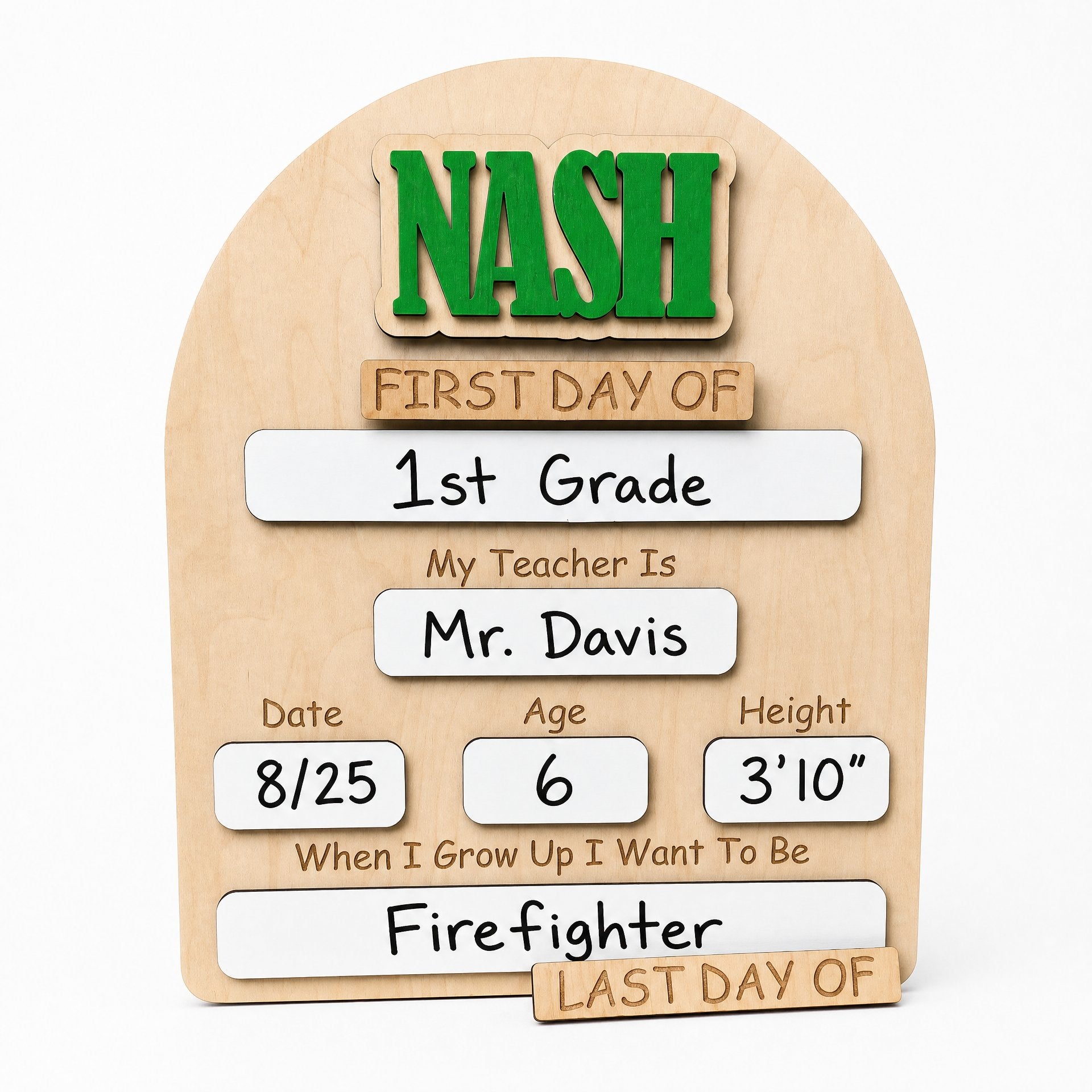 Personalized First Day of School Sign | Rounded Arch Maple Wood Board