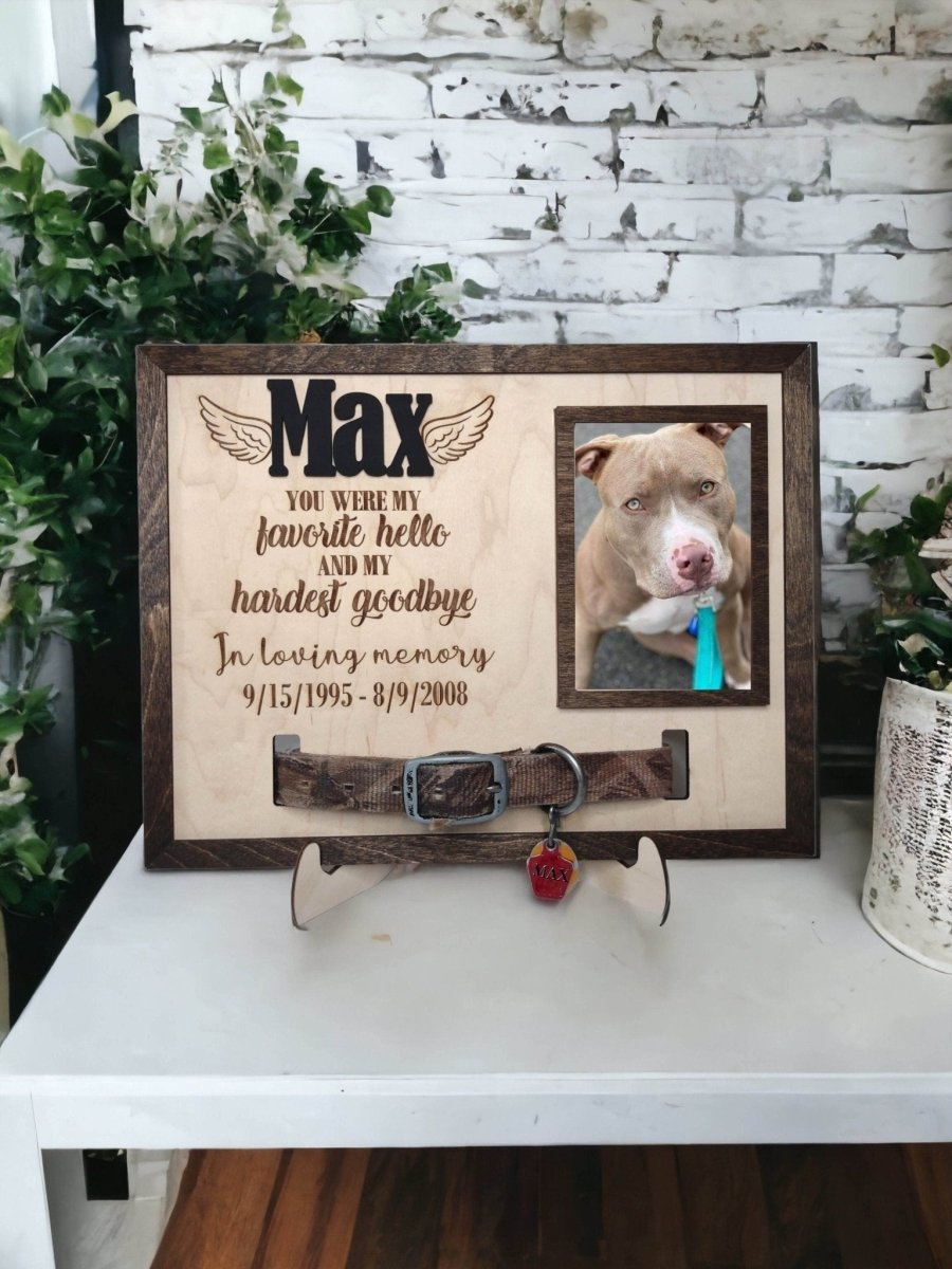 Memorial Pet Collar Sign, Personalized Dog Loss Collar Holder, Cat loss, animal picture frame, sympathy, dog remembrance, Pet Portrait