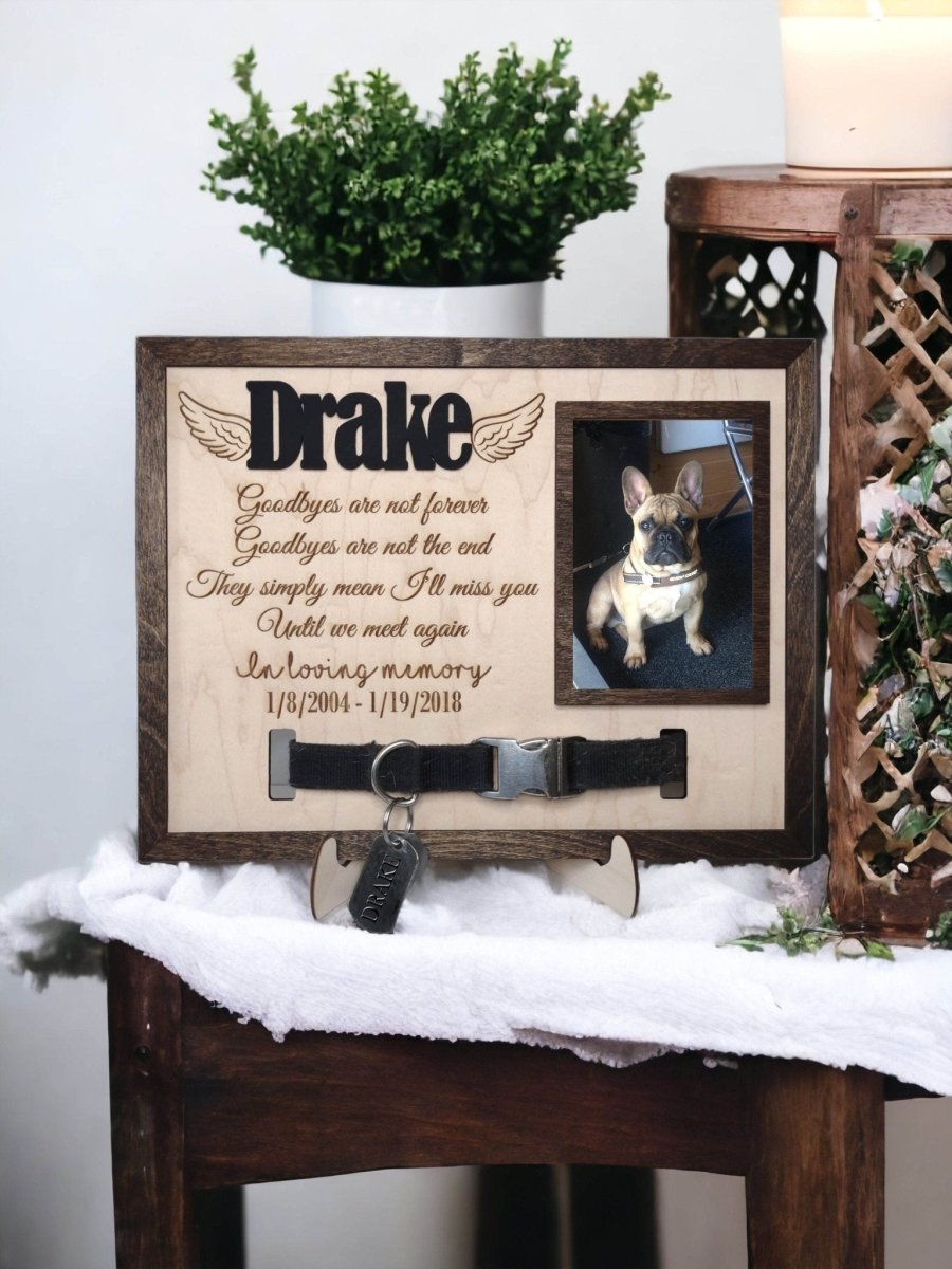 Memorial Pet Collar Sign, Personalized Dog Loss Collar Holder, Cat loss, animal picture frame, sympathy, dog remembrance, Pet Portrait