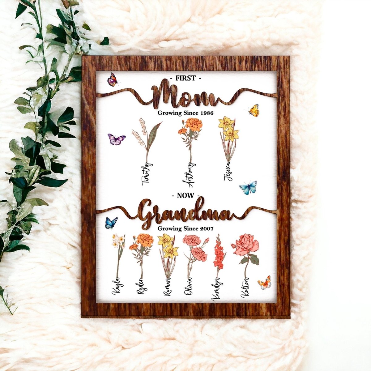 Mom Birth Flower Sign with Names – Personalized Mother’s Day Gift from Kids