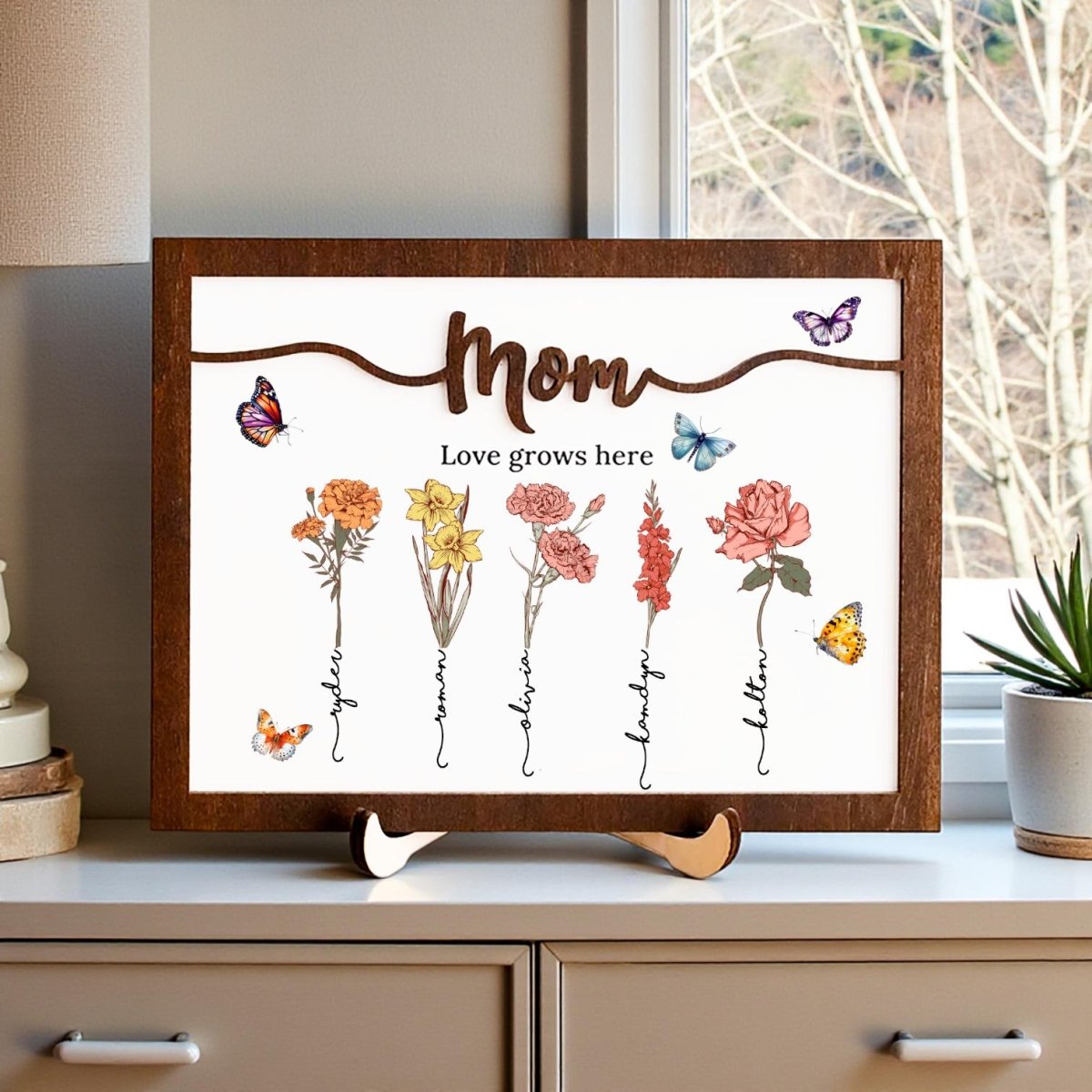 Mom Birth Flower Sign with Names – Personalized Mother’s Day Gift from Kids