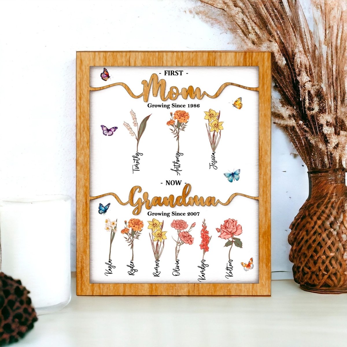Mom Birth Flower Sign with Names – Personalized Mother’s Day Gift from Kids