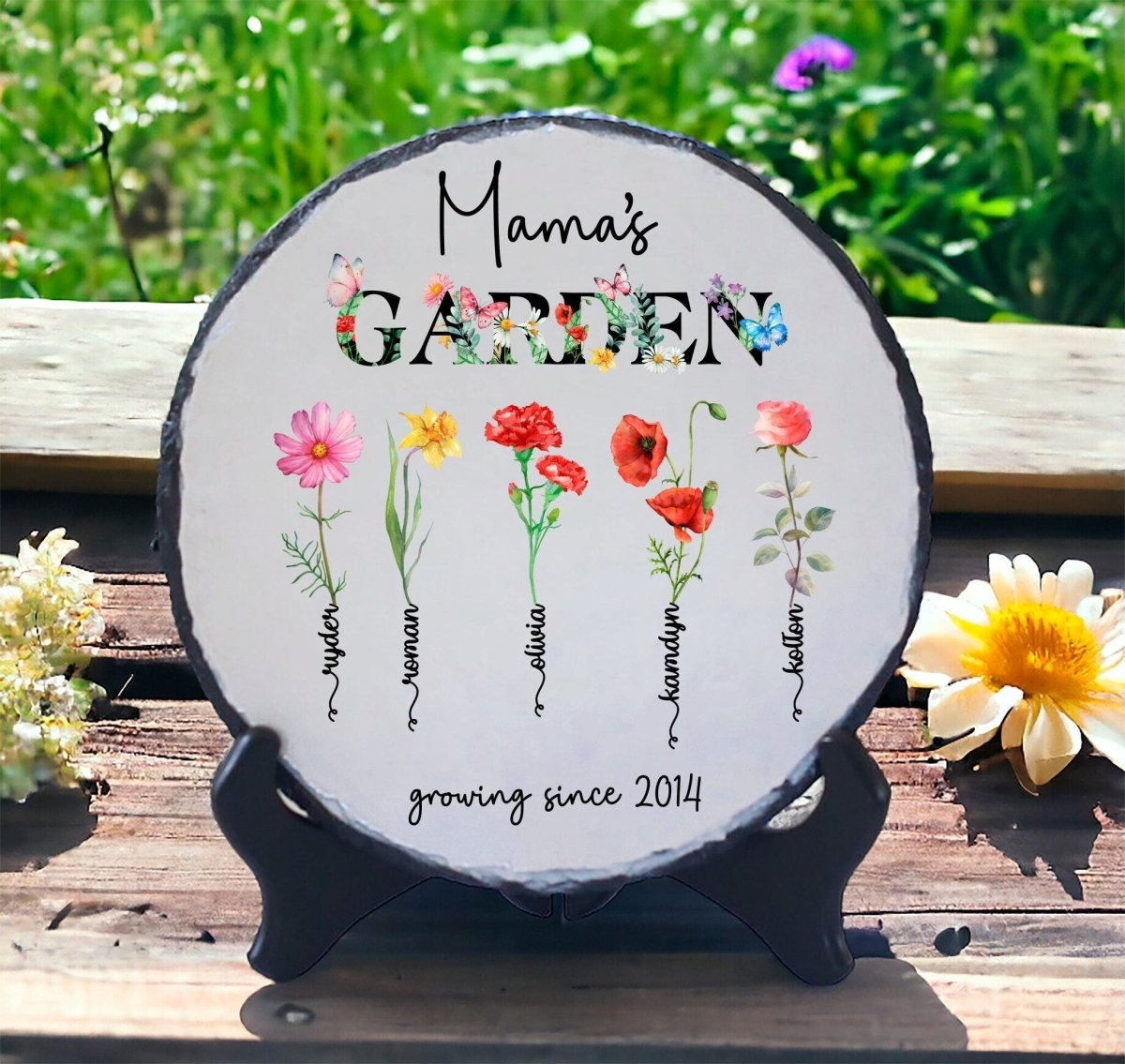 Personalized Birth Flower Garden Stepping Stone, Unique Mother's Day Gift for Her, Gift for Grandma, Mom, Wife, Daughter, From Kids