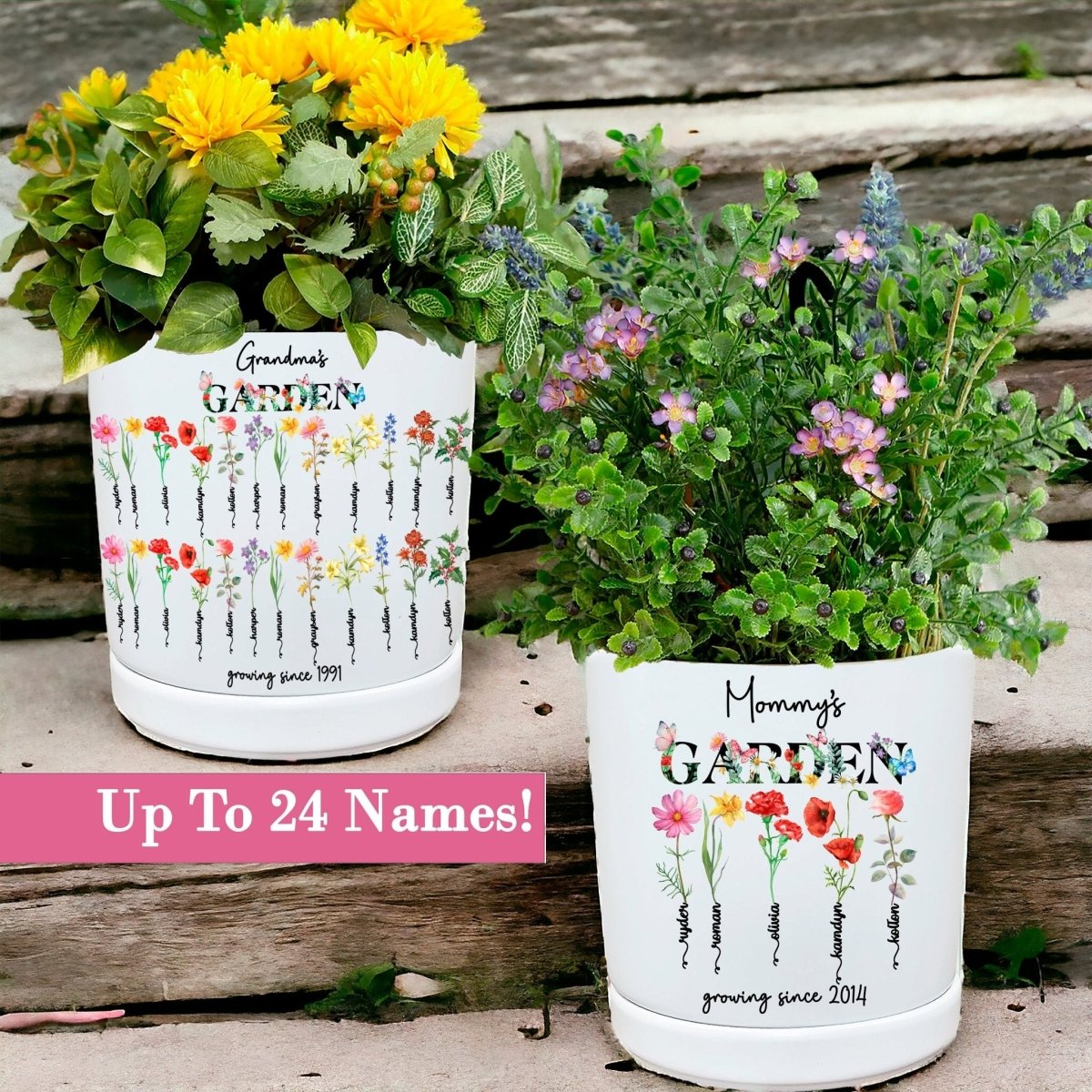 birth flower plant pot Personalized Birth Flower Planter | Butterfly Floral Design