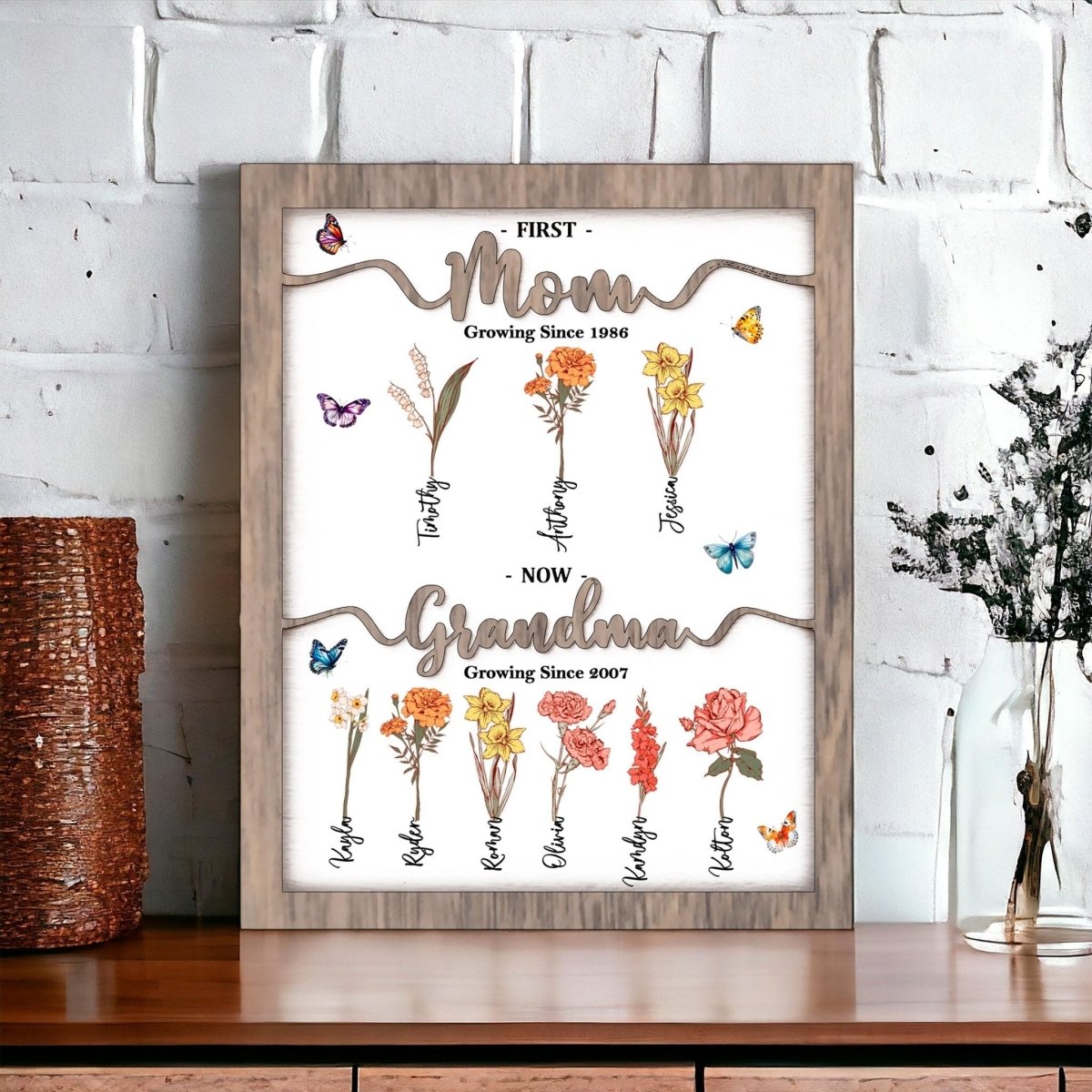Personalized Birth Flower Wood Sign, Mom, Grandma, Custom Garden Gift