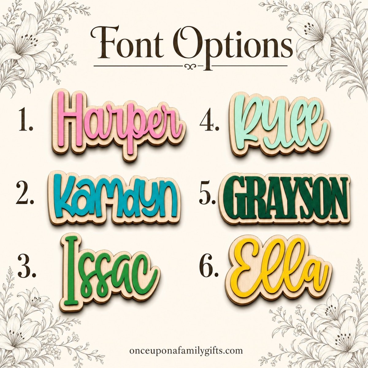 Personalized back to school sign 3D name font style options on maple wood