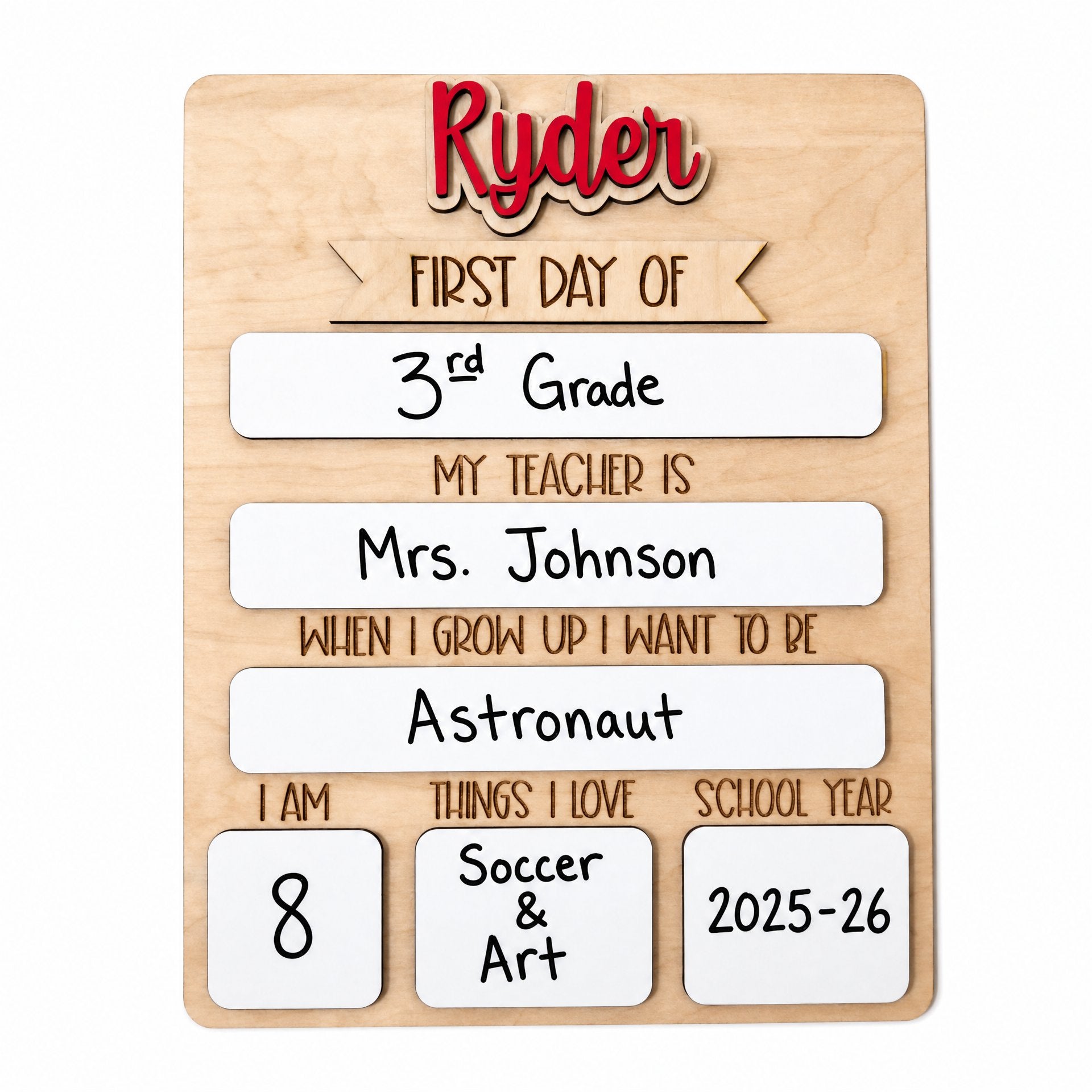 Personalized First Day of School Sign | Rectangle Maple Wood Board