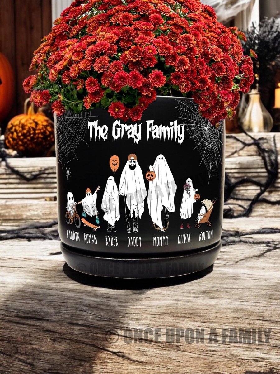 Personalized Halloween Ghost Family Ceramic Flower Planter, Unique Spooky Season Decor, Indoor/Outdoor Potter Plant Pot, Gift for Her, Him