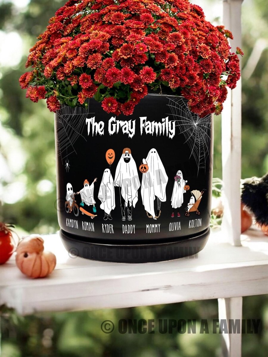 Personalized Halloween Ghost Family Ceramic Flower Planter, Unique Spooky Season Decor, Indoor/Outdoor Potter Plant Pot, Gift for Her, Him